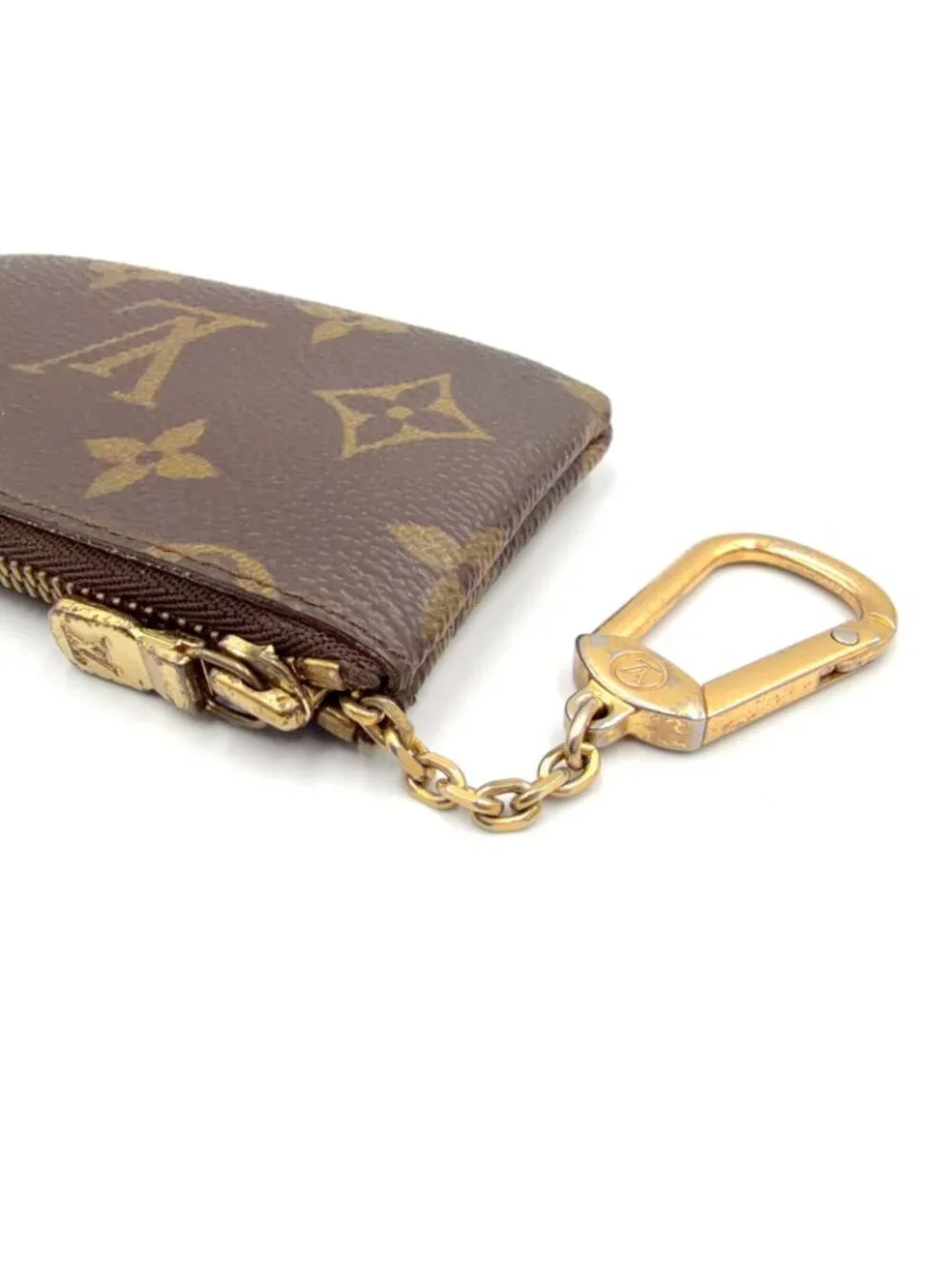 Louis Vuitton Pochette Cles Monogram Leather Brown Coin Case Gold